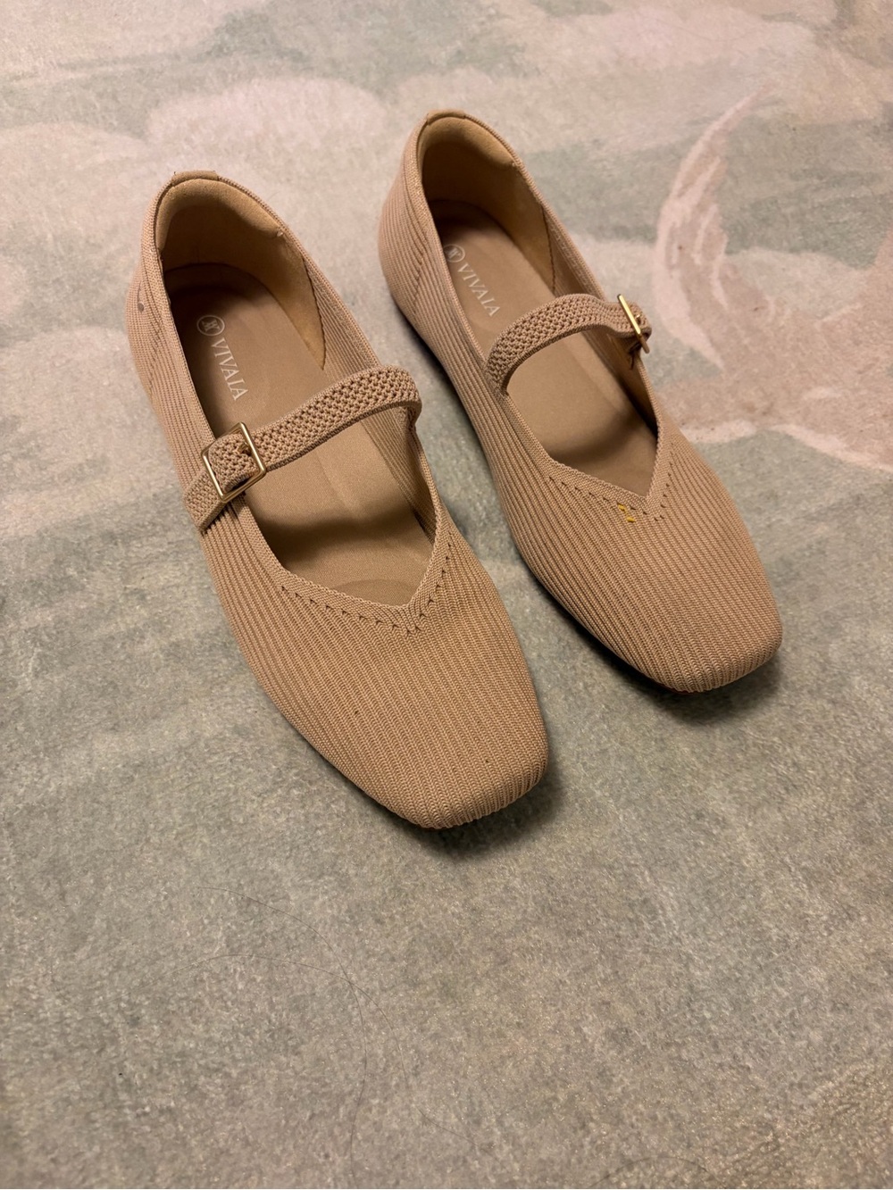 Vivaia Mary Jane Flats in Almond